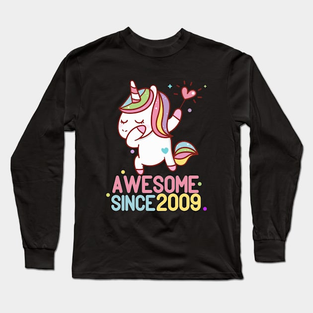 Awesome Since 2009 Unicorn Birthday  Level 11 Unlocked Awesome 2009 Unicorn 11th Birthday Gift Long Sleeve T-Shirt by BeHappy12